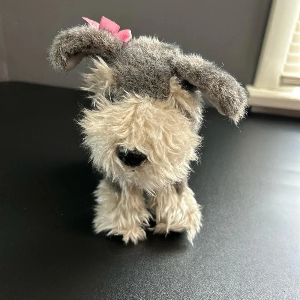 Battat Pucci Plush 10” Schnauzer‎ Puppy Dog Gray White With Pink Ear Bow
